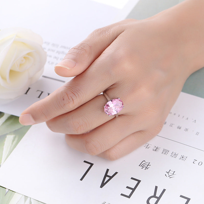 Pink Wedding Dress Accessories Exaggerated Large Zircon Ring