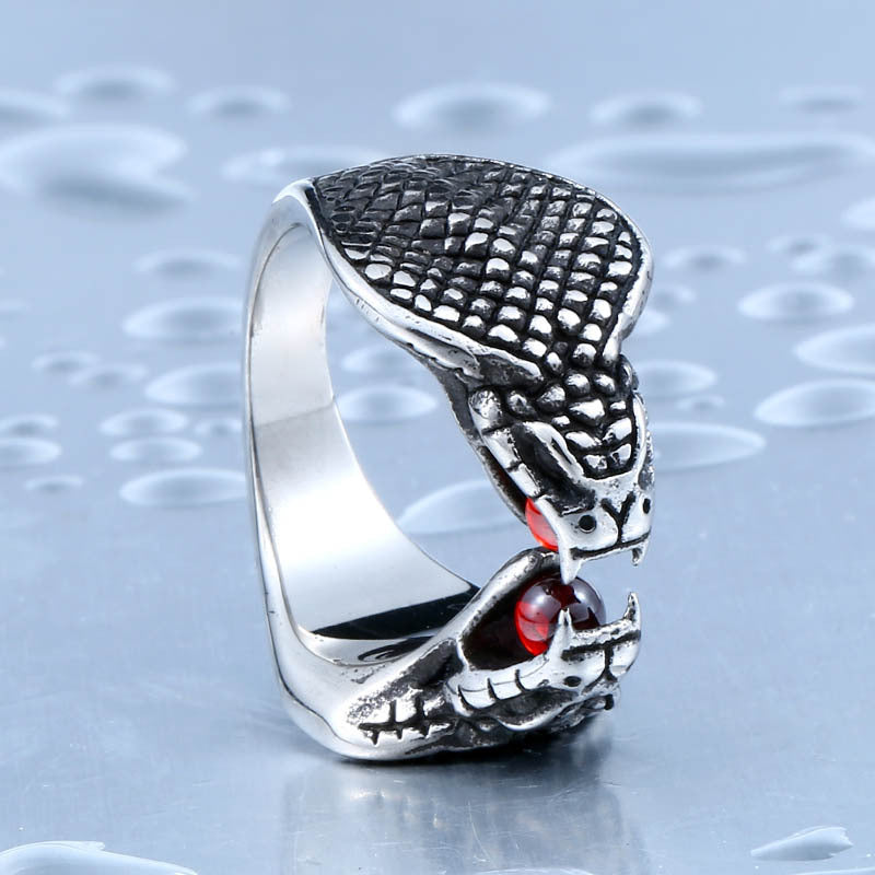 Titanium Steel Red Diamond Snake Ring